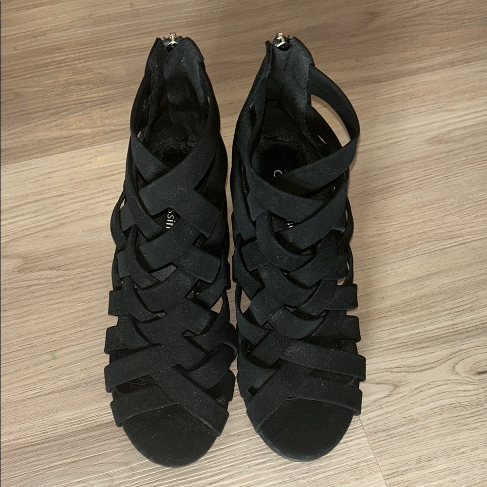Cityclassified Strappy Women's Bootie Shoes Black 8 Peep Toe Block Heel